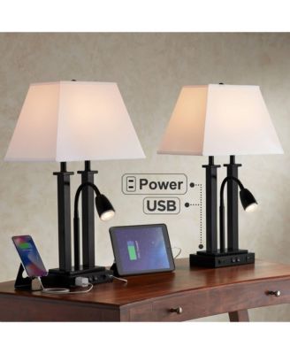 Deacon 26" High Industrial Desk Lamps Set of 2 USB Port AC Power Outlet Gooseneckk Metal Charging