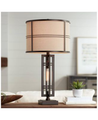 28" Tall Industrial Table Lamp, USB Charging Port and Nightlight