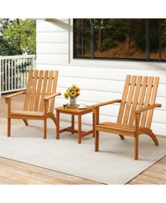Acacia Wood Patio Adirondack Chair with Inclined Seat and High Backrest for Porch