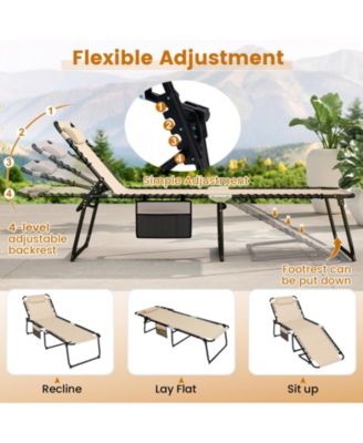 4 Position Folding Lounge Chaise with Adjustable Backrest and Footrest