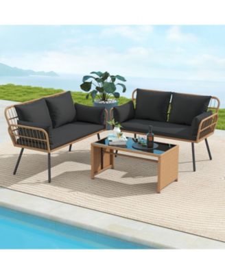 Outdoor Rattan 2-Seat Chair with Seat Back Cushions and Heavy-Duty Metal Legs