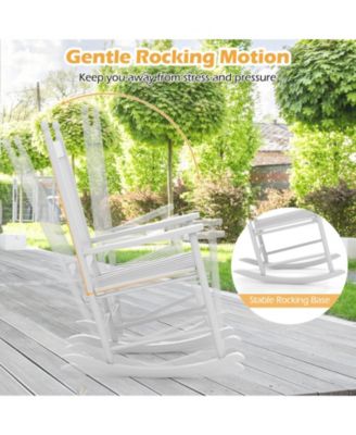 High-Back Acacia Wood Outdoor Rocking Chair with Solid Rocking Base