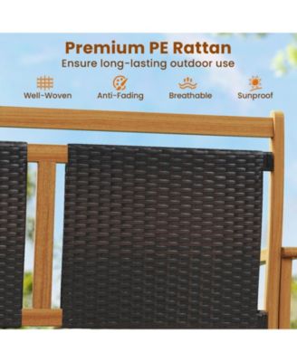 Patio Rattan Glider Bench for 2 with Acacia Wood Frame and Wicker Seat Back