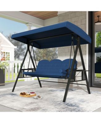 3-Seat Patio Swing Chair Porch Swing with Adjustable Canopy Thickened Cushions Pillow and Foldable Side Trays