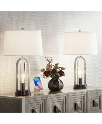 Marcel Modern Table Lamps Set of 2 24 1/4" High Brushed Nickel with LED Nightlight USB Charging Port for Bedroom House Desk