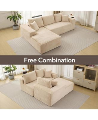 108" Cloud Sectional Sofa, L-Shaped Couch with Deep Seat, Corduroy, Beige Left Chaise