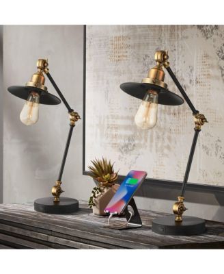 Taurus 20" High Small Farmhouse Desk Lamps Set of 2 USB Ports Adjustable Home Office Charging