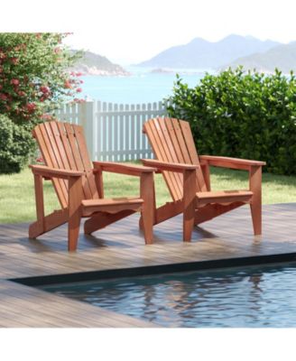 Solid Wood Adirondack Chair with High  Backrest and Wide Armrests