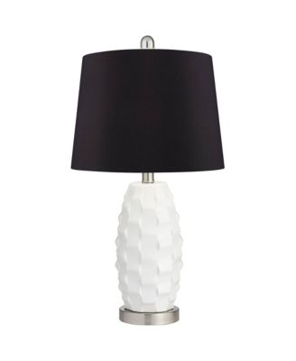 Modern Coastal Table Lamps 24 1/2" High Set of 2 Ceramic LED Faux Drum Shade for Bedroom Living Room House Home Bedside