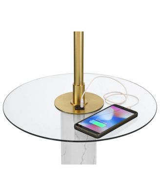 Bellini Modern 65" Tall Standing Floor Lamp with Tray Table USB Port Pull Chain Gold Metal Faux Marble Finish