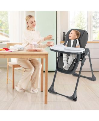 Toddler High Chair w/ 7 Height and 3 Footrest Adjustable Cup holder 2 Wheels