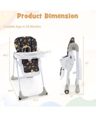Toddler High Chair w/ 7 Height and 3 Footrest Adjustable Cup holder 2 Wheels