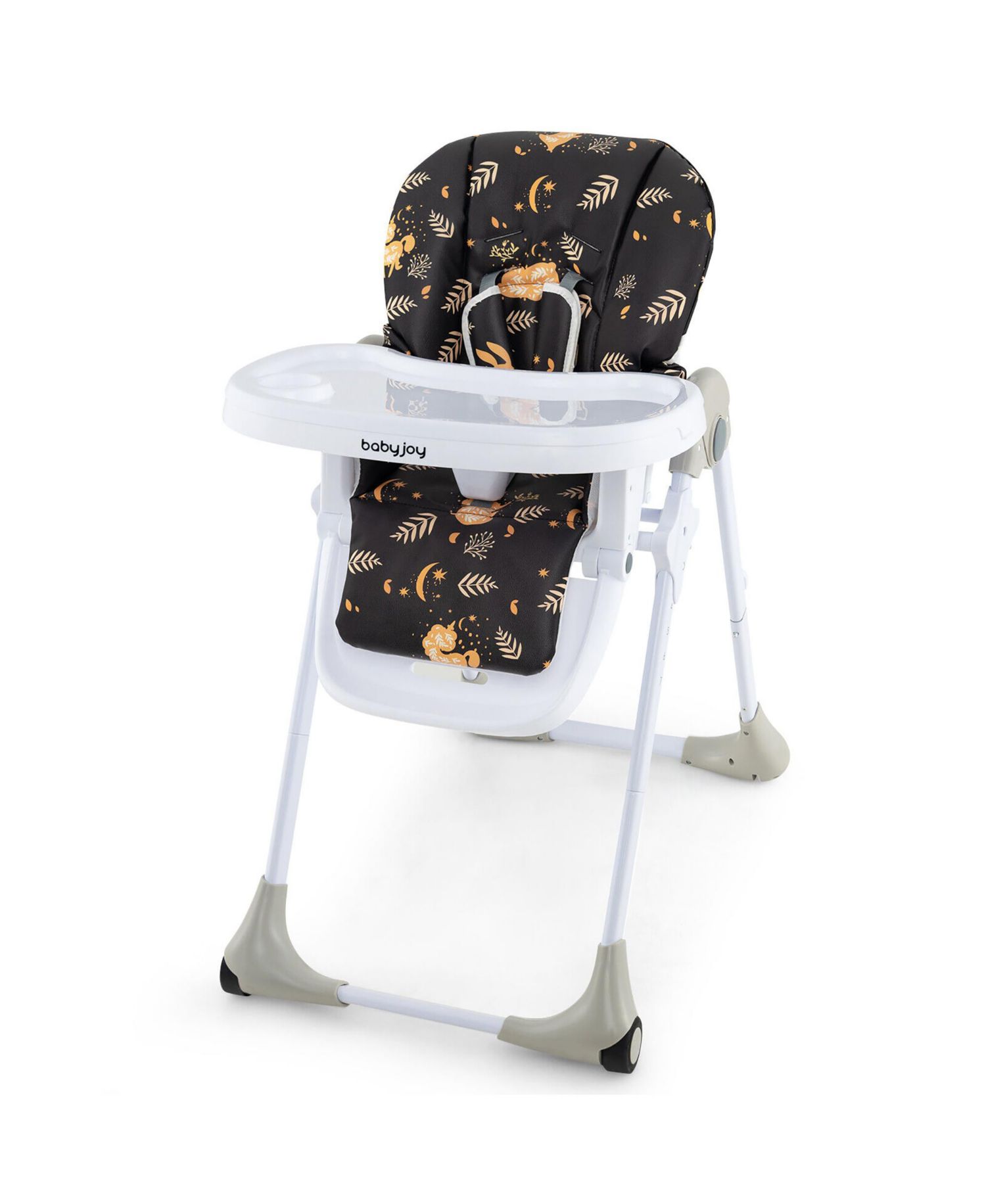 Toddler High Chair w/ 7 Height and 3 Footrest Adjustable Cup holder 2 Wheels