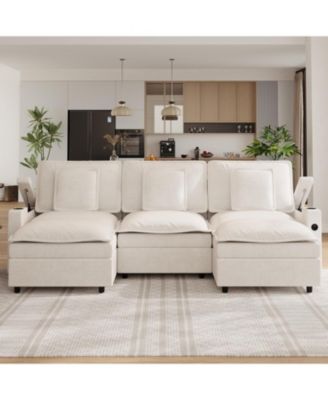 108" Modular Sectional Sofa, U-Shaped Chenille Cloud Couch with Storage Armrest and Charging