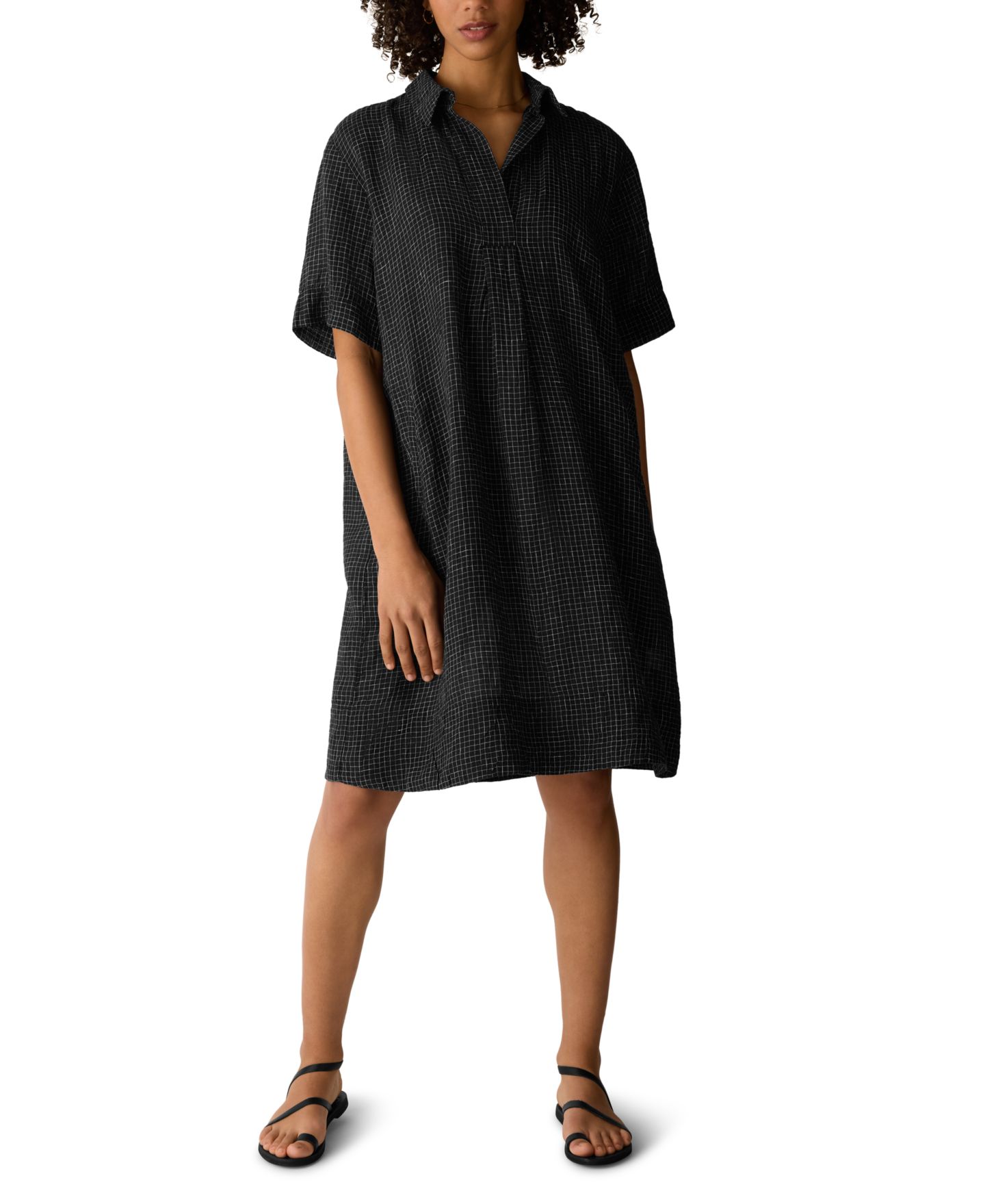 Женское платье Eileen Fisher с воротником и коротким рукавом, цвет: Чёрный / Белый — фото 1