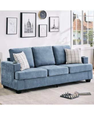 89" 3-Seater Sofa, Chenille Couch with Deep Seat, Cup Holders and Storage Pockets