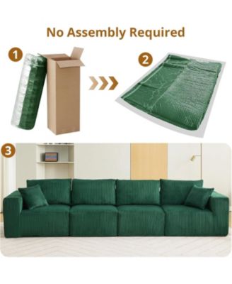 137" Cloud Sectional Sofa, Modular Linear Couch, Corduroy Fabric, No Assembly, Convertible Sleeper