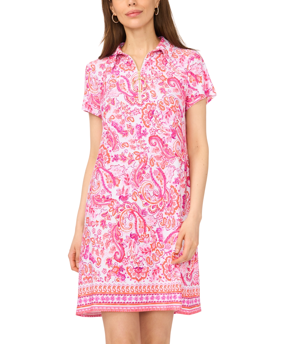 Msk Petite Printed Zip-Front Dress