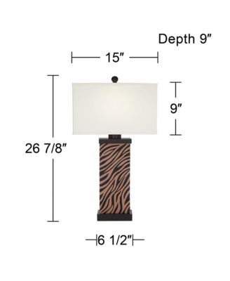 Modern Table Lamps Set of 2 with USB Charging Port 27" Tall Zebra Faux Wood Fabric Shade for Bedroom Bedside House