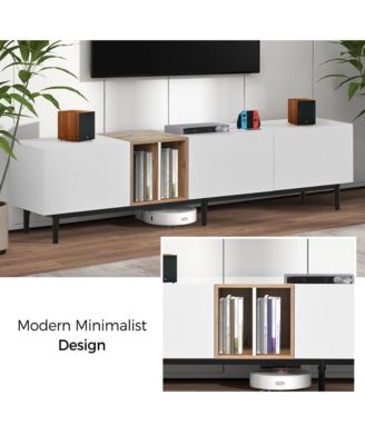 Modern TV Stand for 80'' TV, Wooden Entertainment Center, Media Console with 3 Storage Cabinets and Open Shelves for Living Room