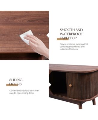 Rattan TV Stand for TVs up to 75'', Modern Farmhouse Media Console with Tambour Sliding Doors and Drawers, Media Console for Living Room