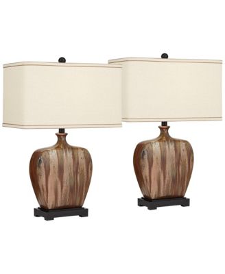 Julius Modern Table Lamps 27" Tall Set of 2 Ceramic Copper Drip Rectangular Fabric Shade for Bedroom Living Room Bedside Office