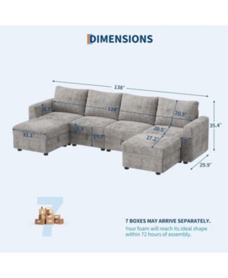 141" Sectional Sofa, U-Shaped Cloud Couch with Storage and Ottoman, 6-Seat Chenille Sofa