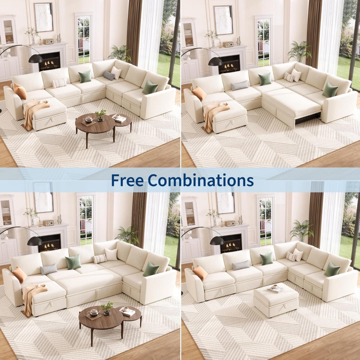 gaomon Sectional Sleeper Sofa, Corduroy Couch with Pull-Out Bed and Storage, Tool-Free Assembly