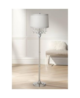 Modern Floor Lamp Standing 60 1/2" Tall Satin Steel Crystal Fabric Drum Shade for Living Room Bedroom Office House Home