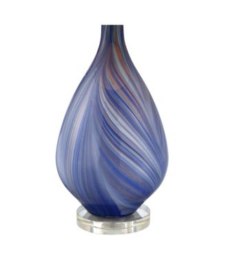 Modern Table Lamp with USB Charging Port 29" Tall Art Glass  Fabric Drum Shade for Living Room Bedroom (Color May Vary)