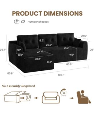105" Modular Sectional Sofa, Cloud Couch with Chaise, Deep Seat Sofa Bed, No Assembly