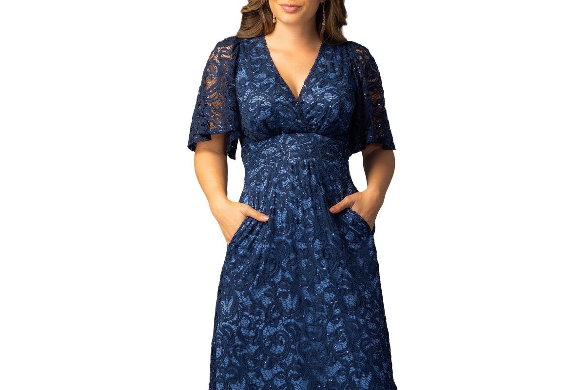 Kiyonna Women's Luminous Sequin Lace Evening Gown with Pockets