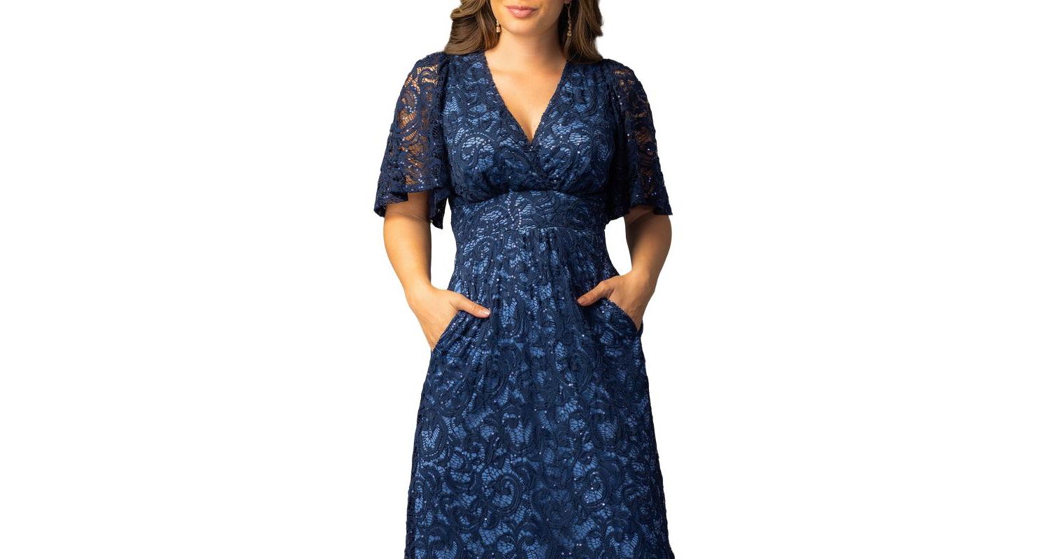 Women's Luminous Sequin Lace Evening Gown with Pockets