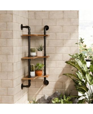 Industrial Pipe Shelving Pine Wood Floating Bathroom Shelves Wall Mounted L Shaped Corner Shelf