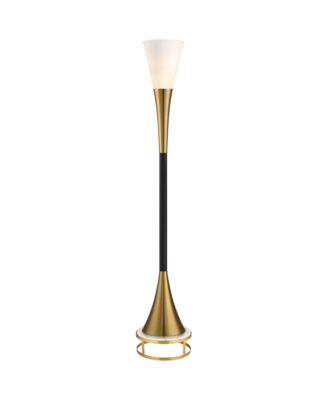 Piazza Modern Torchiere Floor Lamp with Gold Riser 78" Tall Brass Metal Glass Shade for Living Room Bedroom Office