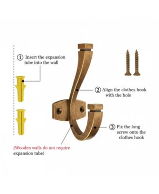 5 Pack Double Coat Hat Hooks Antique Brass Wall Mounted Towel Hanger for Backpack Purse Organization