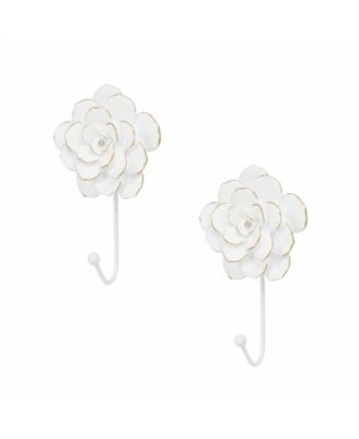 Flower Decorative Wall Hooks, 2-Piece Resin Wall-Mounted Hooks for Clothes, Towels, Keys & Bags