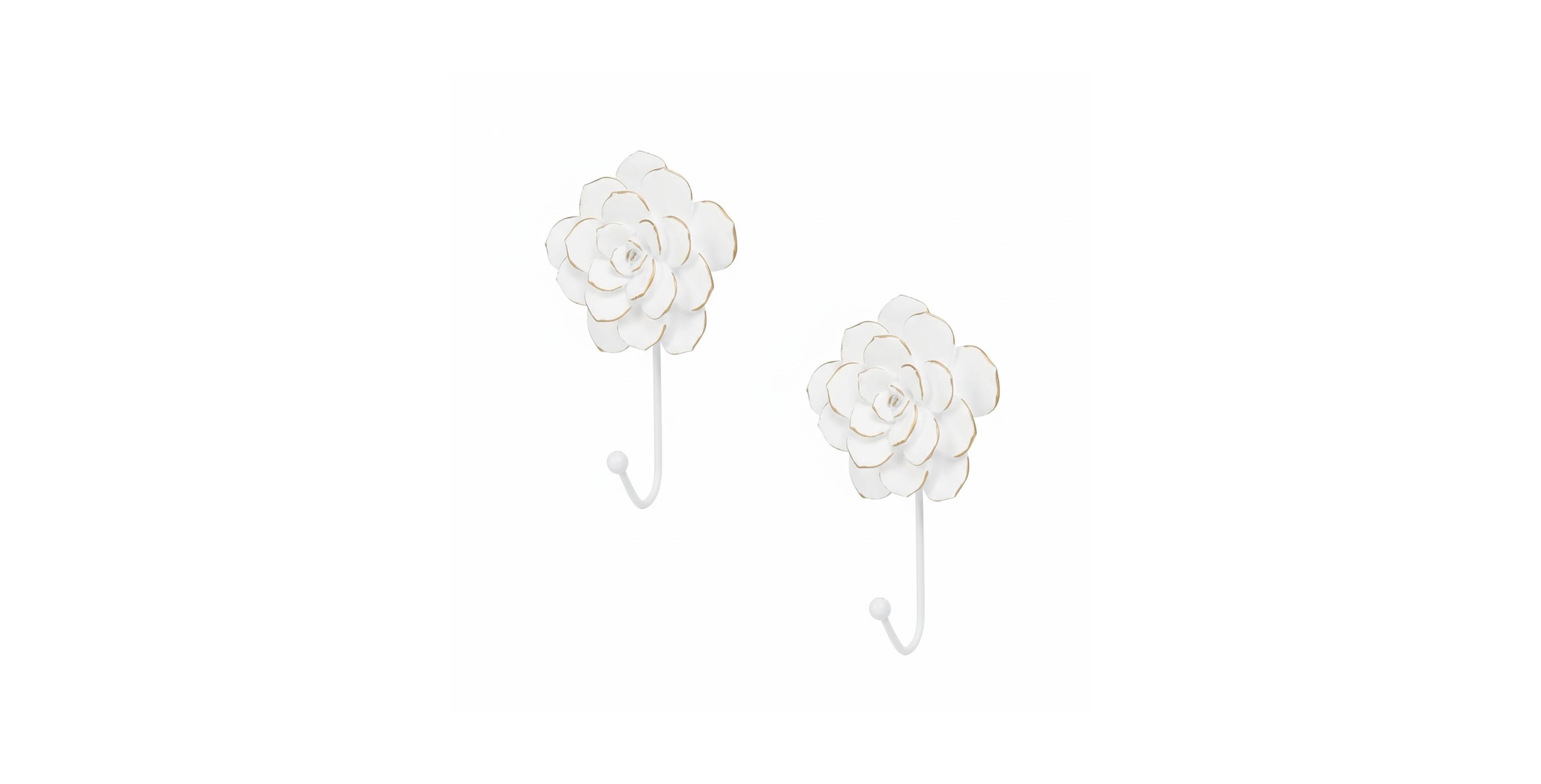 Yigii Flower Decorative Wall Hooks, 2-Piece Resin Wall-Mounted Hooks for Clothes, Towels