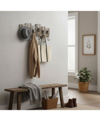 Wall Mounted Torched Wood Coat Rack Nautical Rope Metal Hooks Entryway Storage