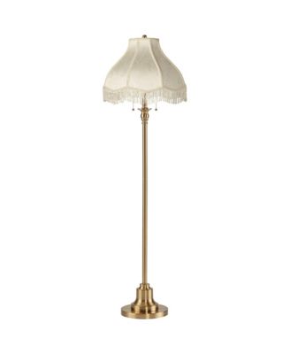 Dyna Traditional Tall 2-Light Standing Floor Lamp Pole Pull Chain Antique Brass Finish Scalloped Shade
