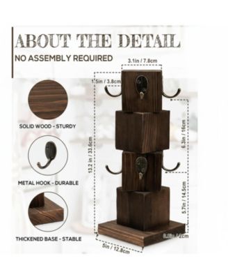 Rustic Solid Wood Coffee Mug Holder Tree 8 Hooks Farmhouse Cup Rack