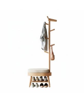 Solid Wood Shoe Bench Coat Rack Storage Narrow Entryway