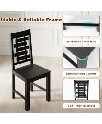 Set of 2 Solid Rubber Wood Dining Chairs with Hollowed Backrest