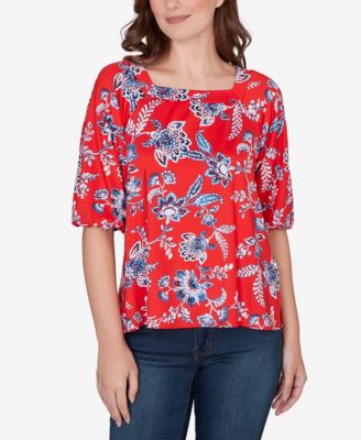 Petite Square Neck Floral Puff Print Top