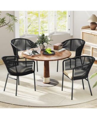 Set of 4 Cushioned Patio Dining Chairs with Curved Backrest and Armrests