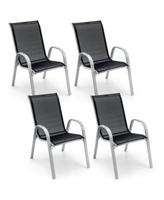 Set of 4 Stackable Outdoor Dining Chairs with Breathable Fabric Seat and Armrests