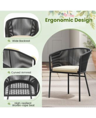 Set of 4 Cushioned Patio Dining Chairs with Curved Backrest and Armrests