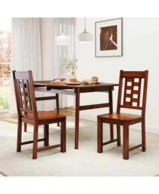Set of 2 Solid Rubber Wood Dining Chairs with High Back