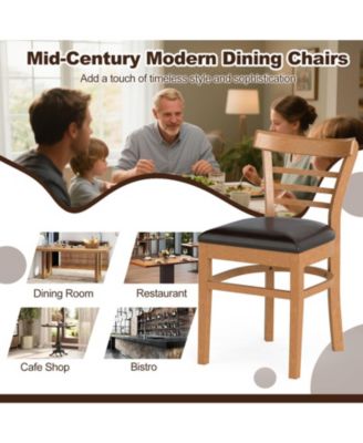 Set of 2 PU Leather Padded Dining Chairs with Rubber Wood Frame and Curved Back