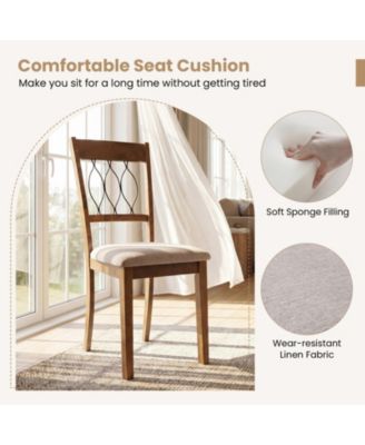 Set of 2 Linen Upholstered Dining Chairs with Hollowed Back and Rubber Wood Frame